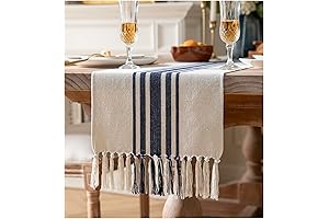 Navy Blue and Beige Stripe Table Runner for Home Boho Décor