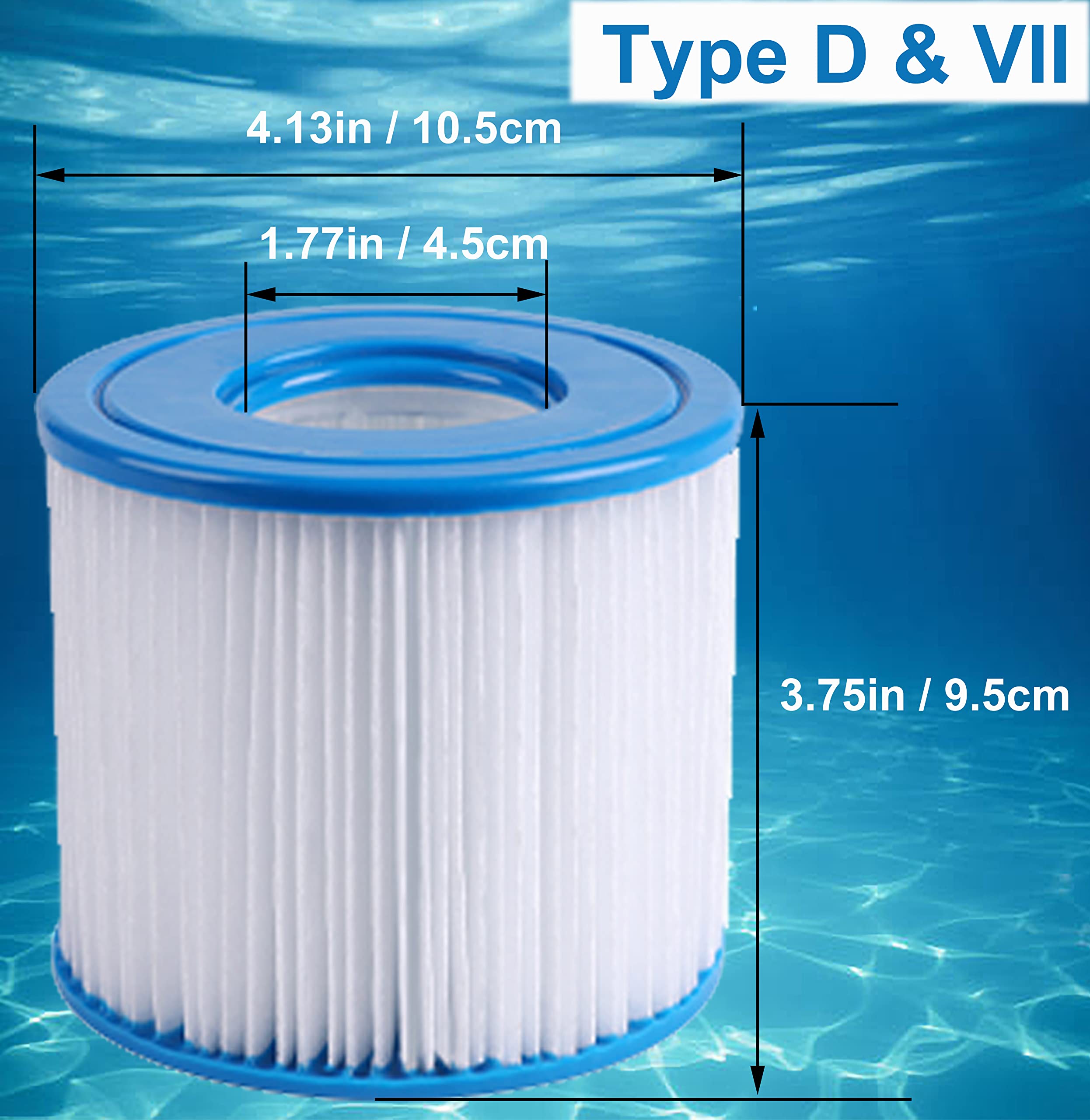 Poolfilterkartuschen für Typ D & VII, 4 Stück Pool Papie filterkartuschen mit 530 gal/h, Kompatibel mit Summer Waves Summer Escapes Ersatzbecken und SPA-Filter