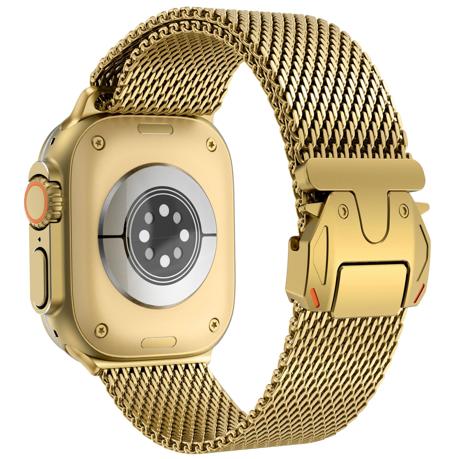 FULLIFE Boucle en maille milanaise pour Apple Watch Bracelet Apple Watch Ultra 3/2/1 49 mm, 46 mm, 45 mm, 44 mm pour homme et femme, bracelet en acier inoxydable avec boucle de style parachute pour
