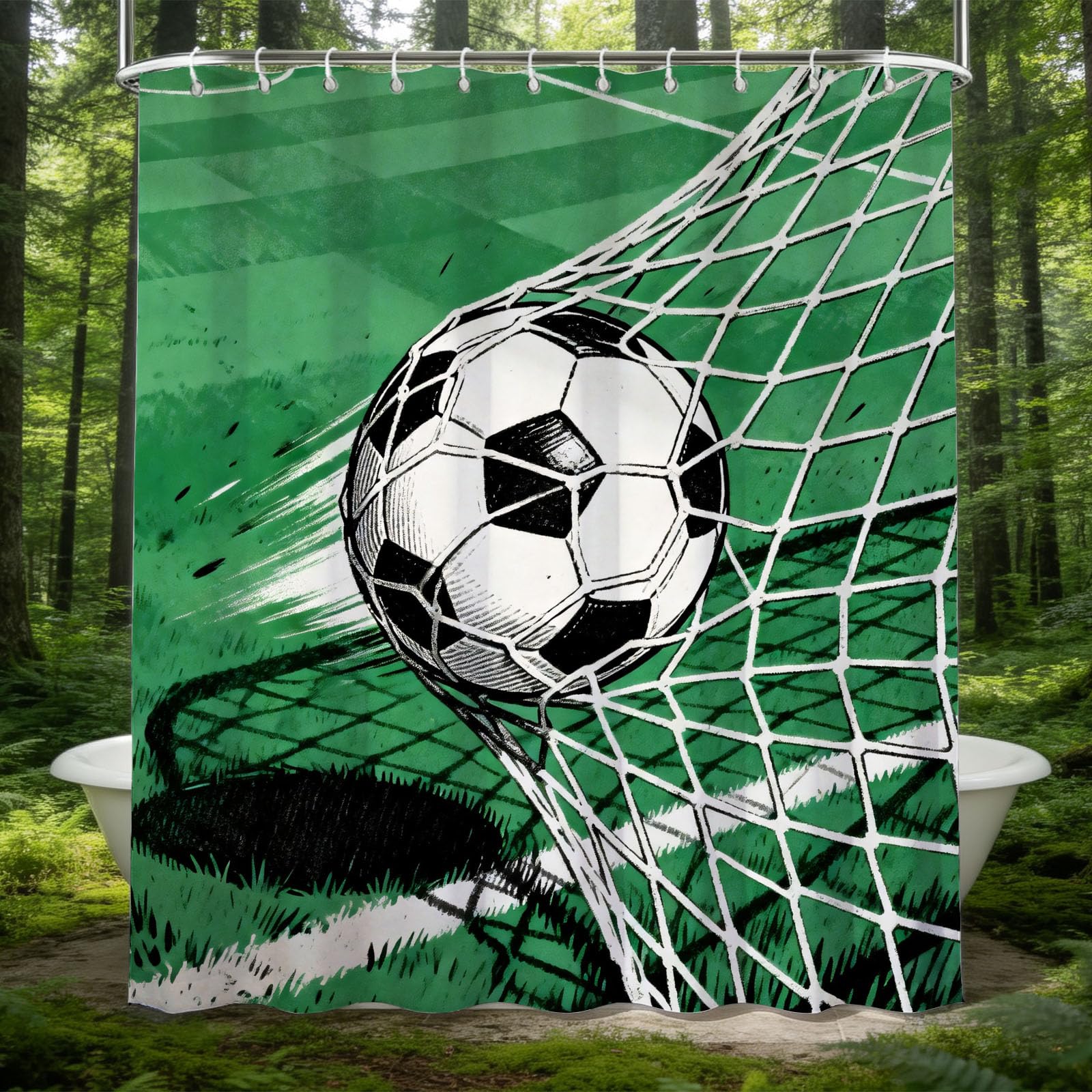 Hongduo White 3D Goal Moment Shower Curtain For Stalls Bathtubs Black Snowy Soccer Ball Pattern Bathroom Decor Shower Curtain Set Polyester Fabric Waterproof 180X200cm/71X79 Inch With Hooks