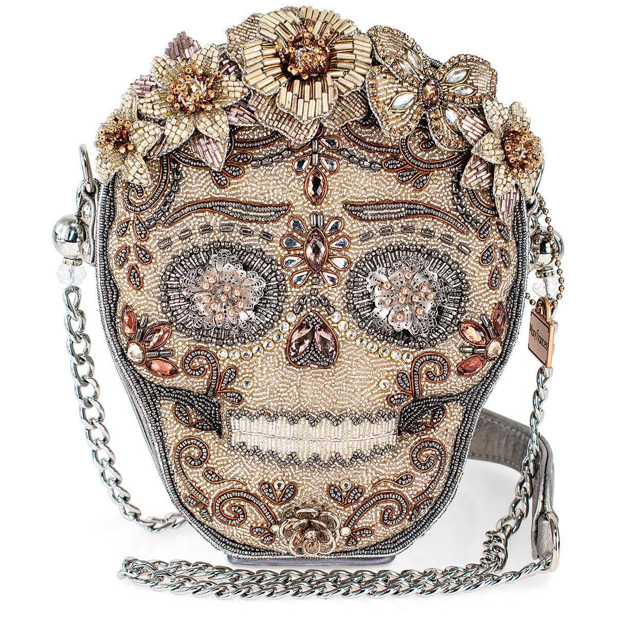 Mary Frances Shining Skull Beaded Handbag Floral Día de Los