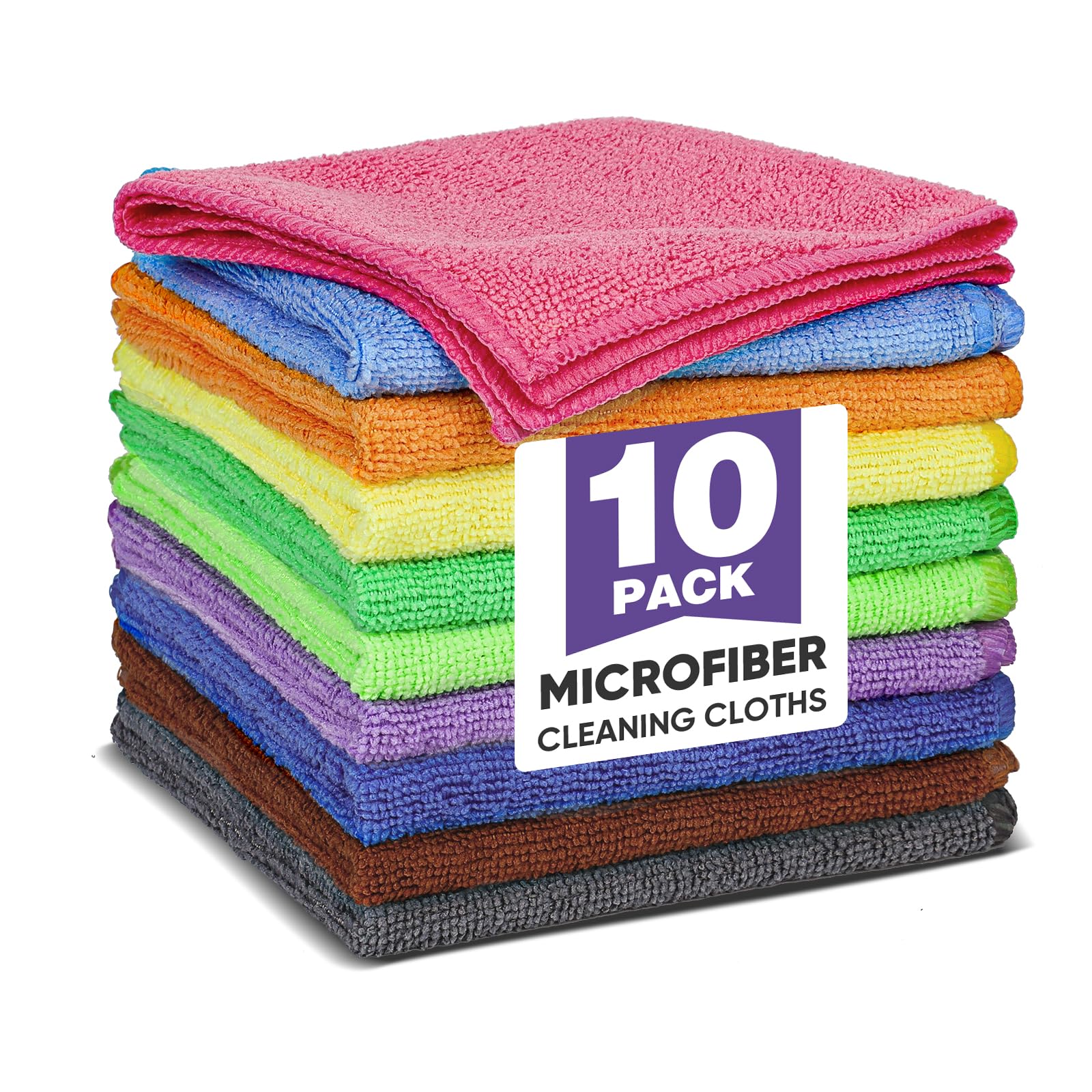 10 Colors Microfiber Cleaning Cloths 10 Pack Assorted Cleaning Rags Highly Absorbent Microfiber Towels for Car Kitchen Bathroom