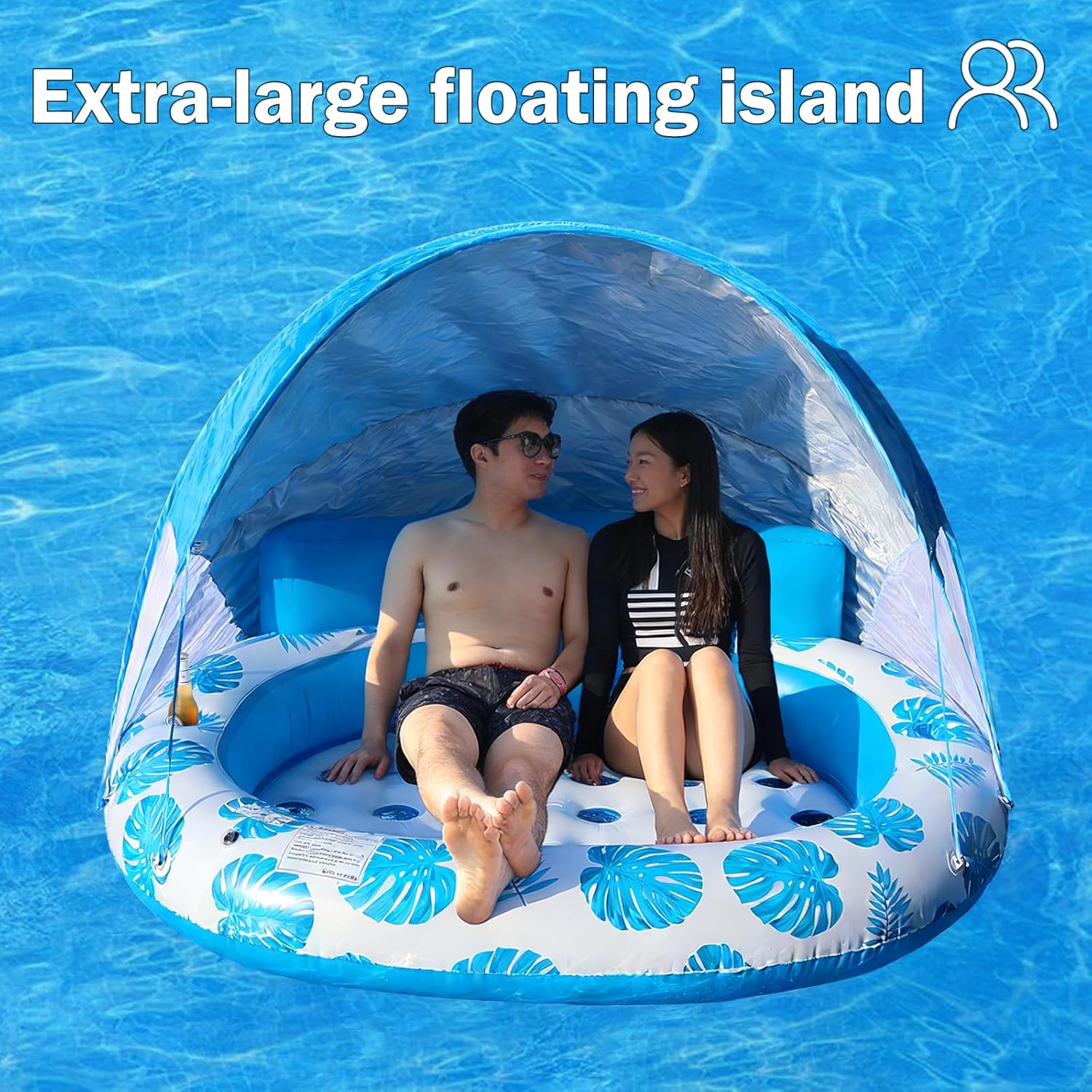 Inflatable Pool Float with Canopy,2 Person Floating Island,Extra Large with Sun Shade