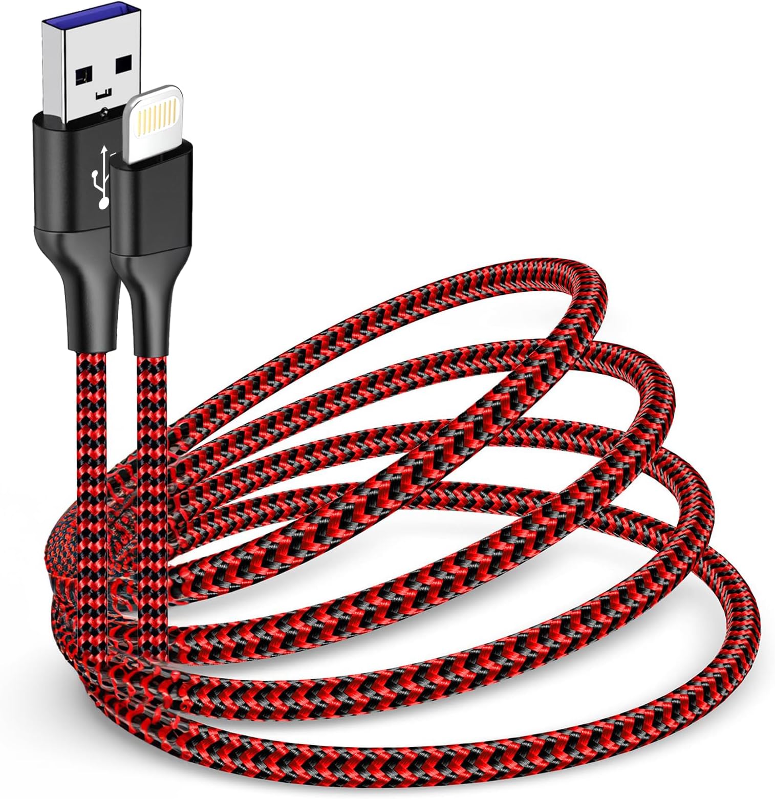 3Pack MFi Certified iPhone Charger Cable 6ft Nylon Braided Lightning Cable Fast Charging Durable 25K+ Bend for iPhone 14/13/12/11 Pro Max/XS MAX/XR/XS/X/8/iPad/iPod(RedBlack)
