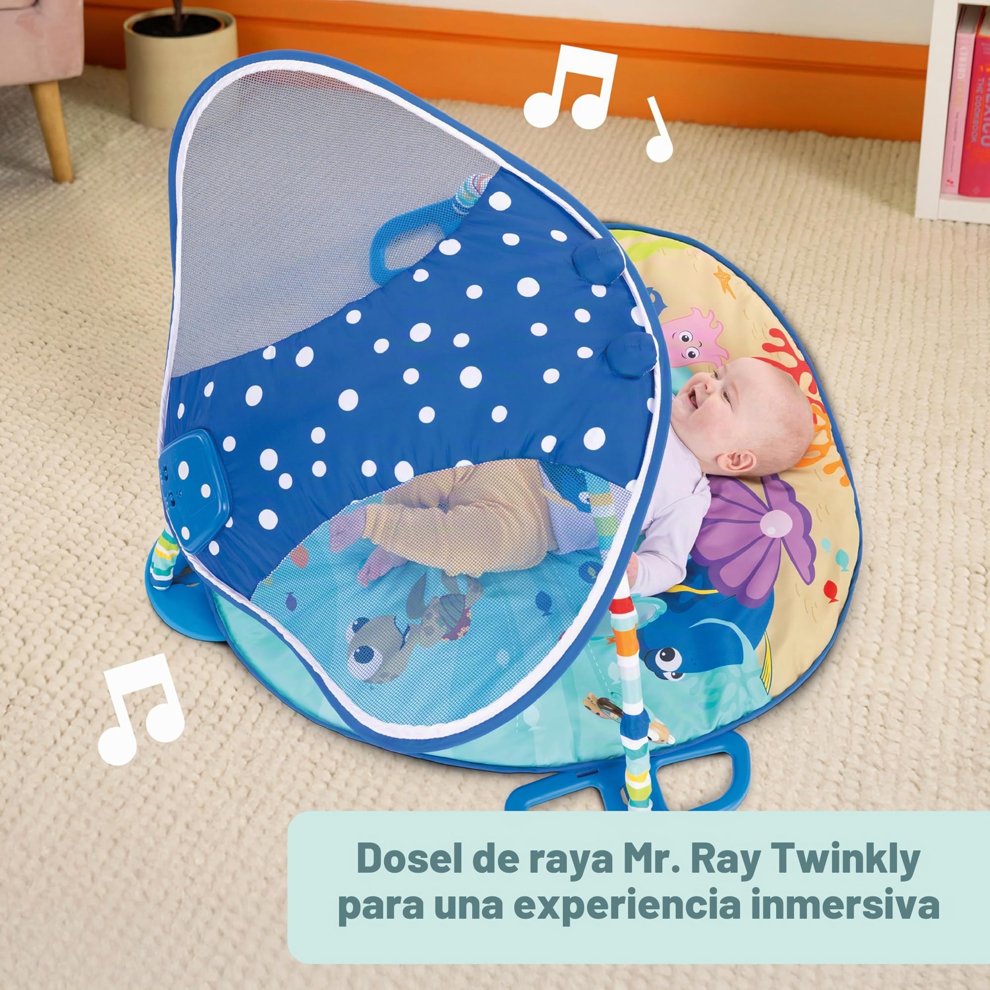 Bright Starts, Disney Baby, Gimnasio y Manta de Actividades para bebé Buscando a Nemo - 20+ min de luces y música, arco de juego, 5 juguetes extraíbles, desarrollo motriz, azul, desde recién nacido