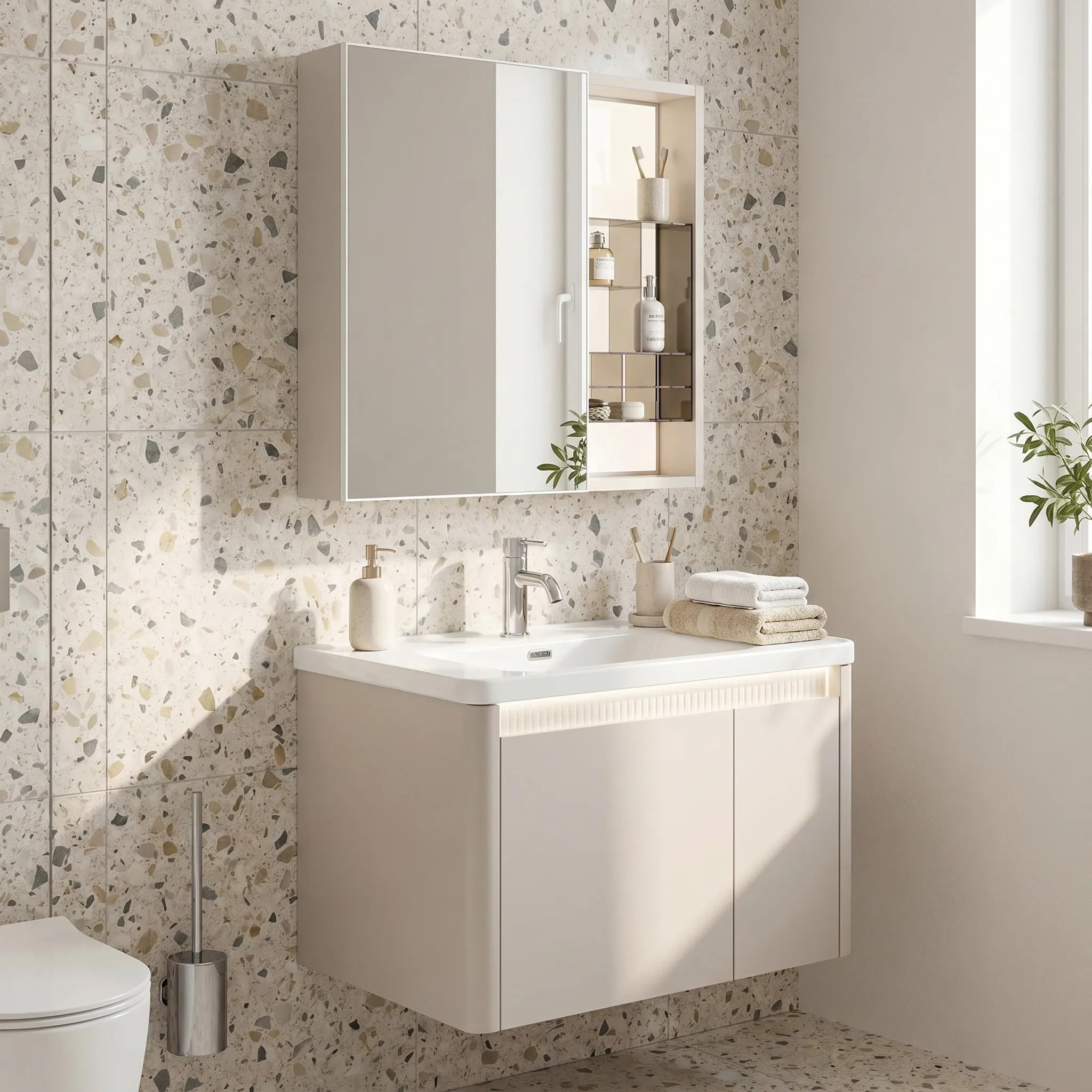 Rea - Zestaw Mebli Łazienkowych Z Umywalką De07-60 Beige 60cm - 51x60,5x48,5 cm