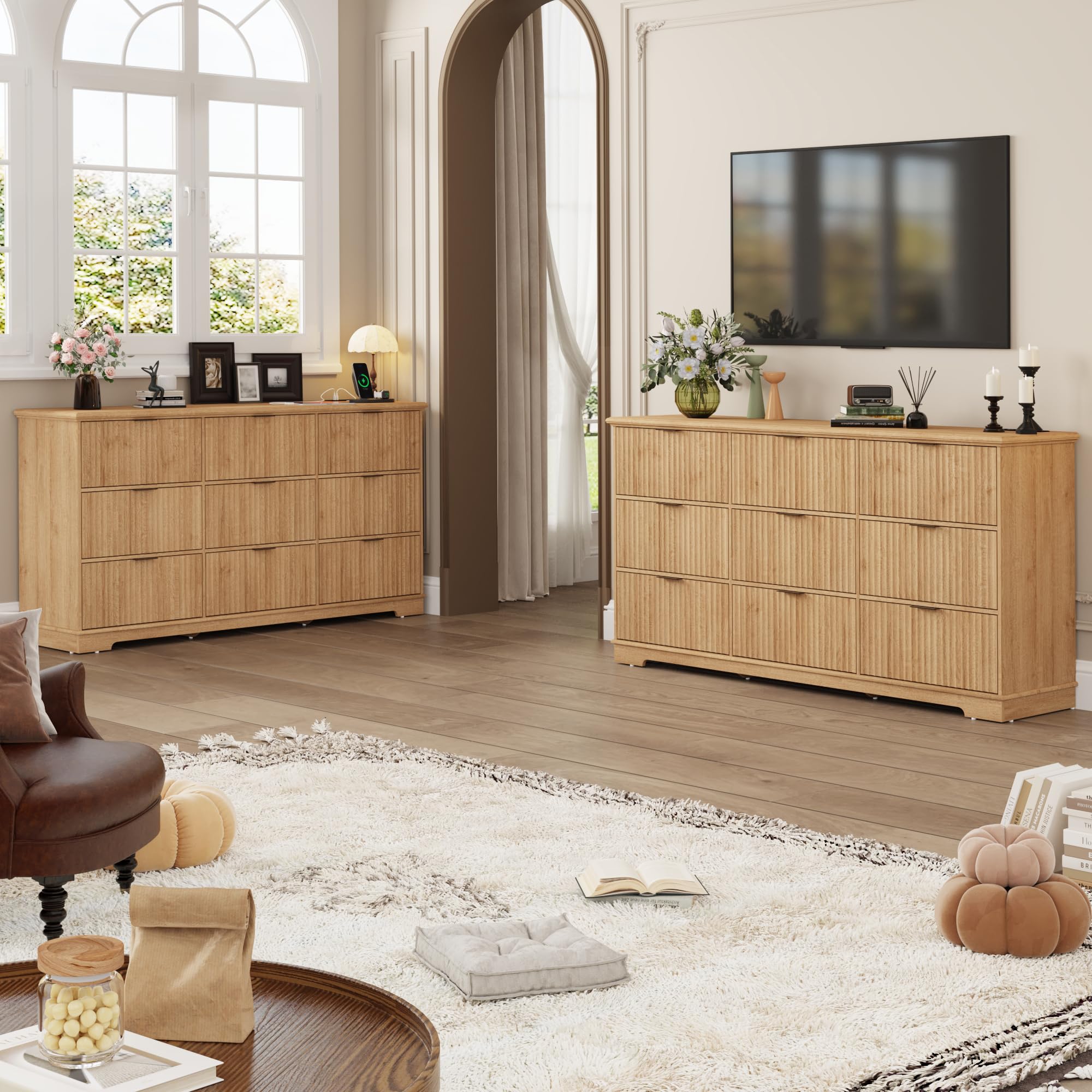 Fluted 9 Drawers Dresser for Bedroom, 63
