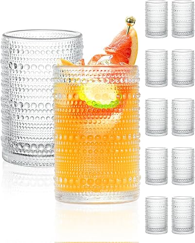 Miniatura 10 de Vasos altos vintage azules con reborde y pajitas, juego de 12 vasos de vidrio para cócteles, whisky, cerveza y jugo (15 onzas y 12 onzas)