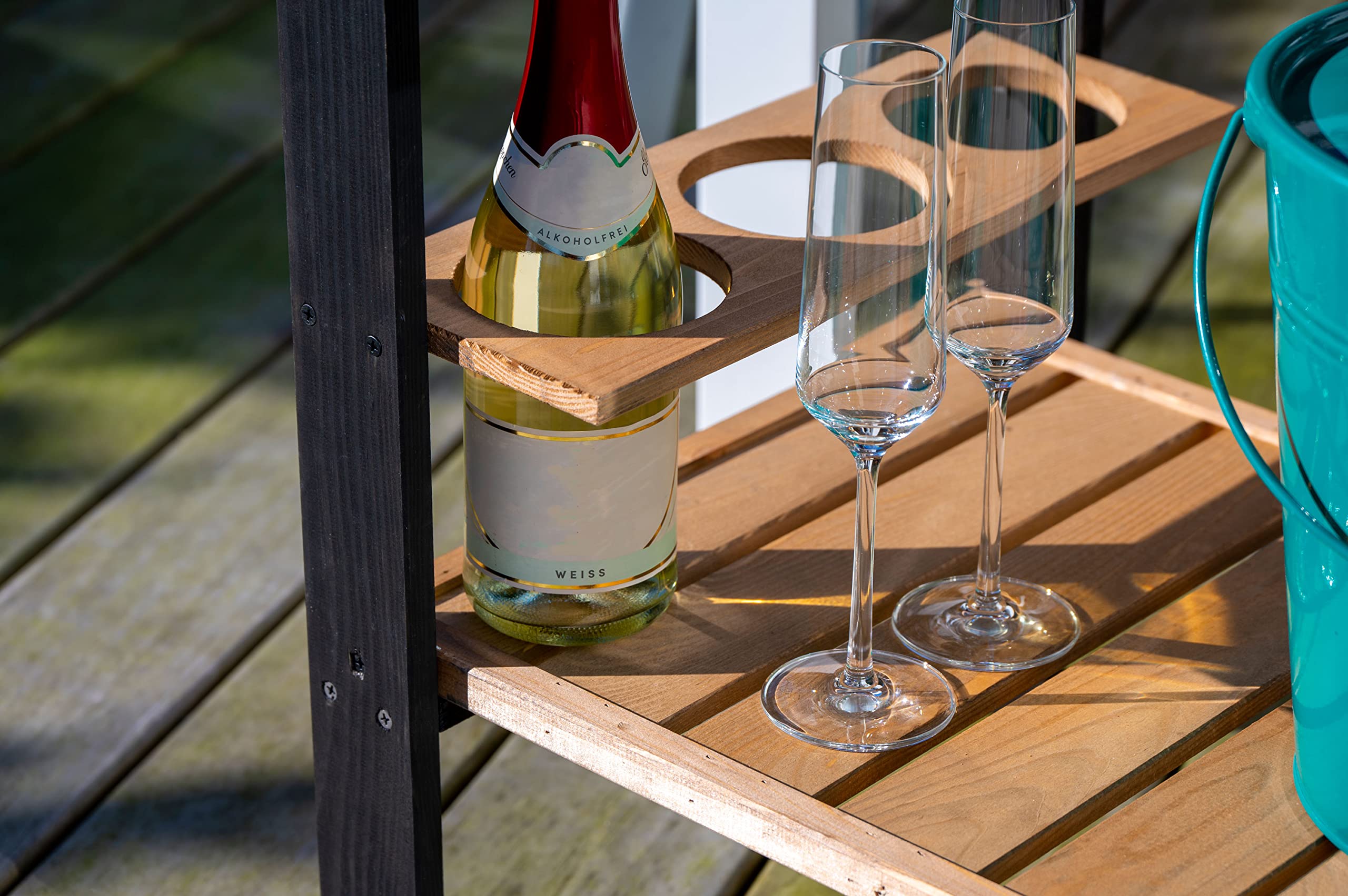 dobar Carrello per barbecue da esterno con cassetto e ripiano portaoggetti – Trolley per barbecue su ruote con manico e supporto per bottiglie – Tavolo per barbecue per terrazza e giardino – Nero