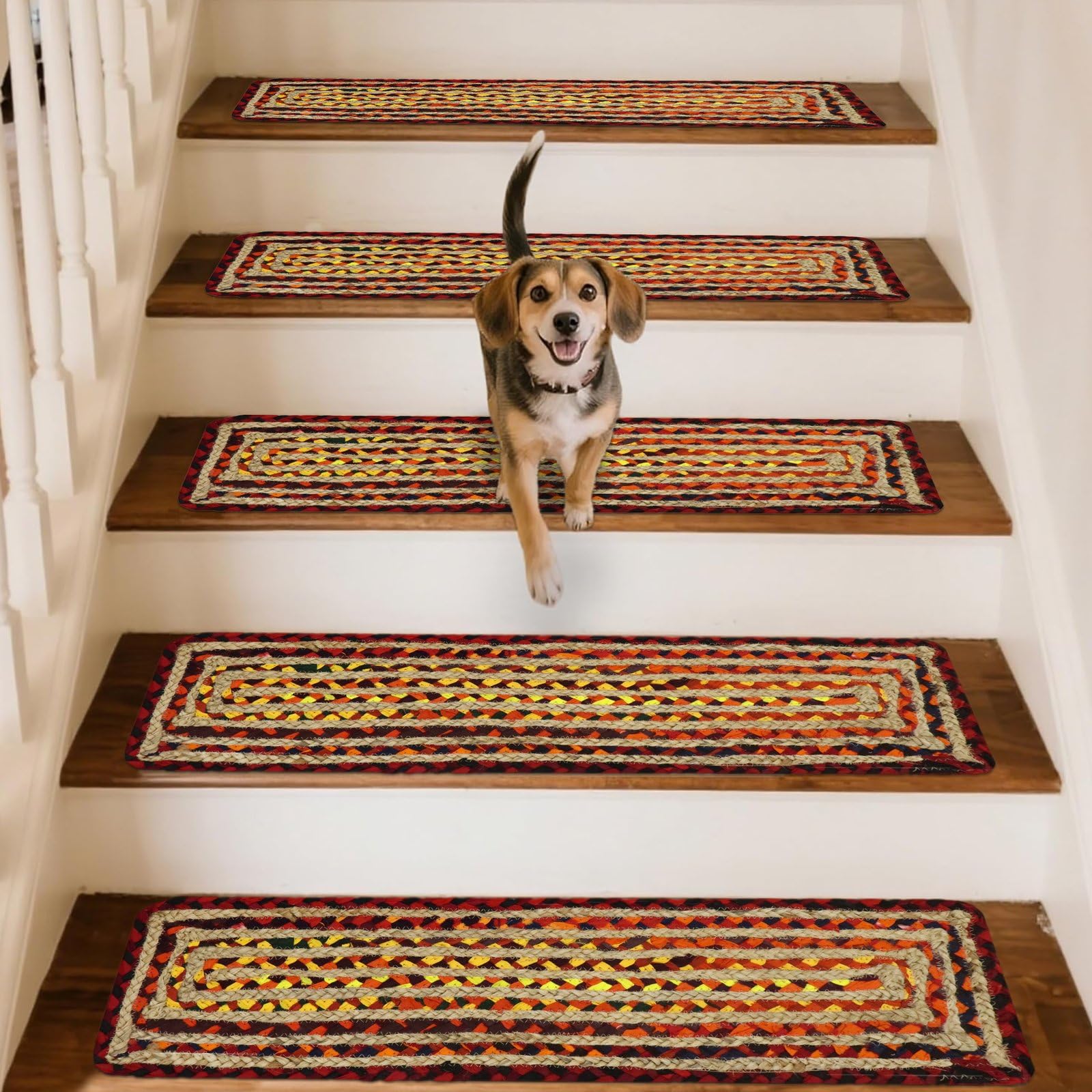 Tapis d'escalier en jute de coton style Chindi géométrique épais