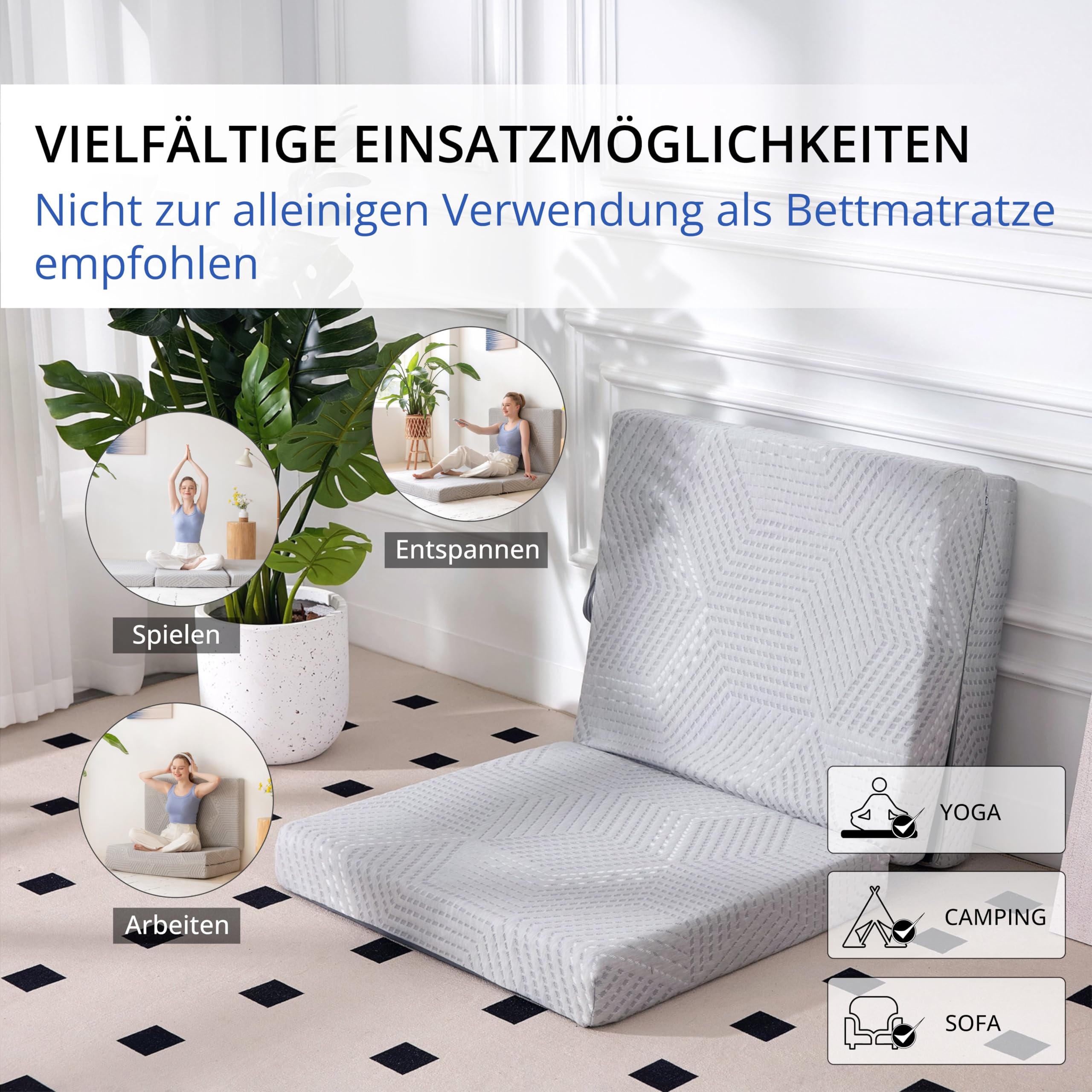 EGOHOME Klappmatratze 80x195 cm, Gästematratze Klappbar Höhe 10 cm, Faltbare Matratze Härtegrade H3, Reisematratze, 3-Teilige Visco Schaumstoff Faltmatratze für Reisen, Camping, Boden, Gästebet