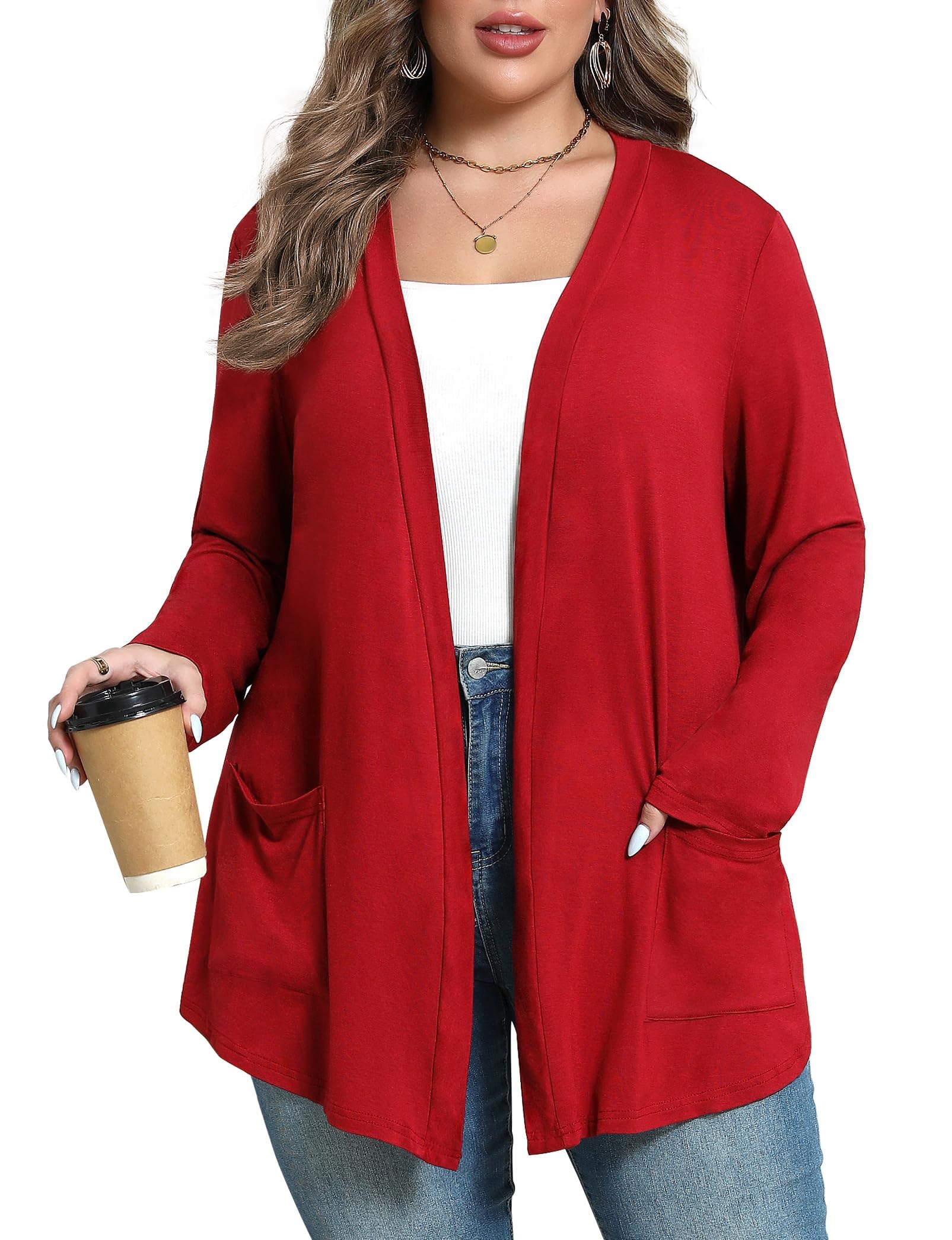 Plus Size Lightweight Cardigan for Women Soft with Pockets 1X-5X