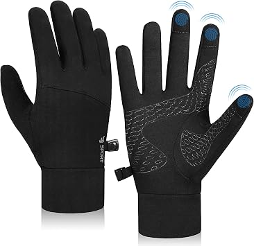 Lapulas Cycling Touch Screen Thin Gloves Anti-Slip Unisex Winter Thermal Lightweight Black Warm Running Outdoor Gloves