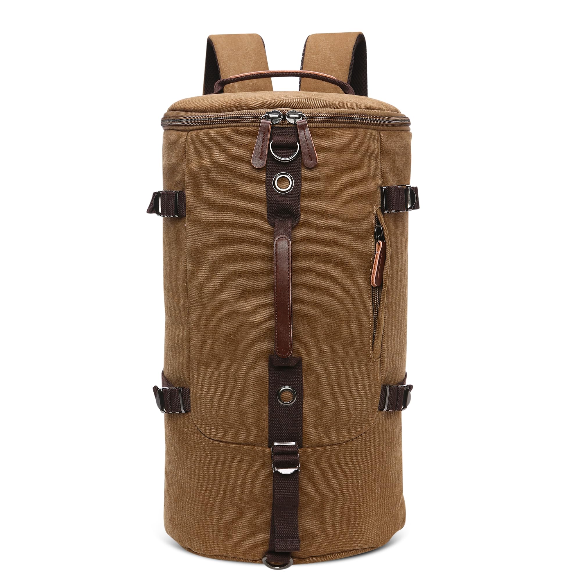 Vintage Sac à Dos Homme Grande Capacité Convertible Sac de Voyage avec Compartiment Caché Sac Week-End pour Voyage Randonnée Loisir Quotidien Extérieur Toile Homme Backpack Brun