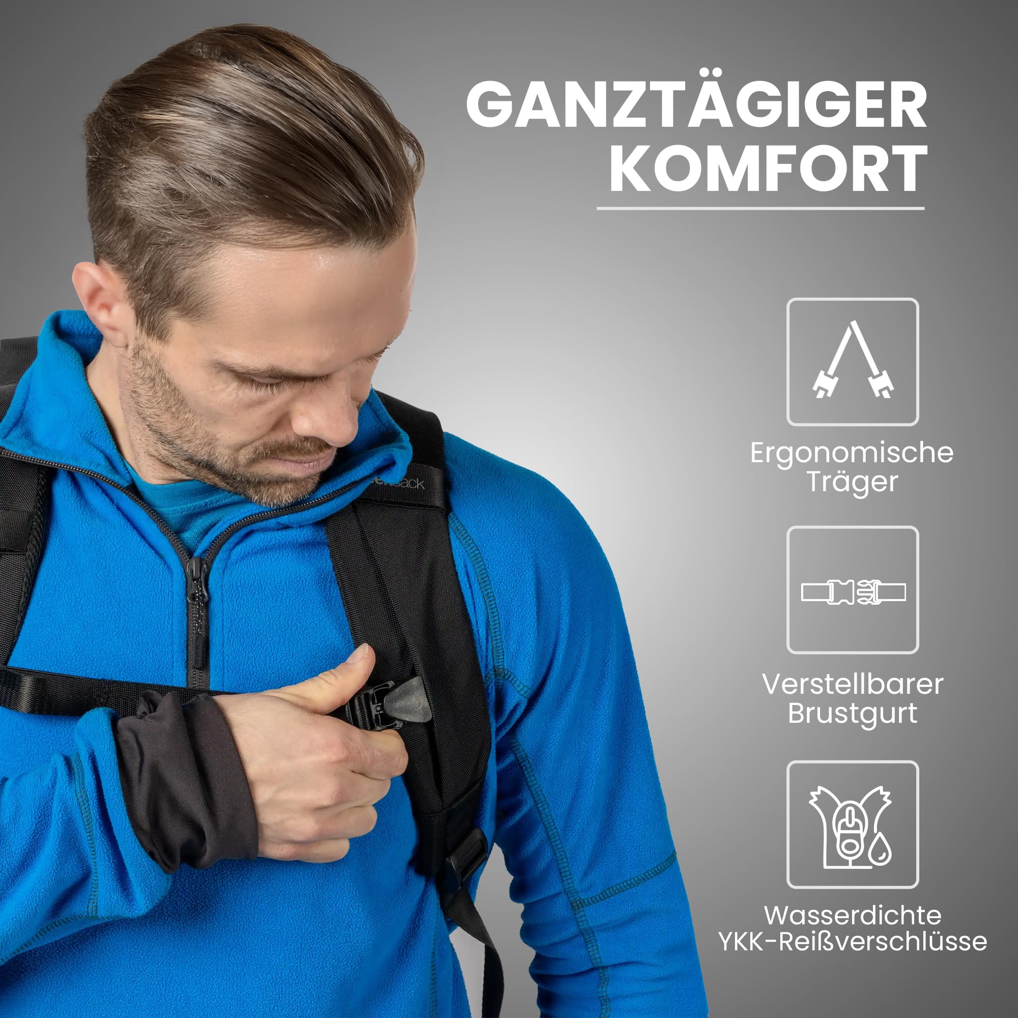 Zeeksack Plecak 30 l – The Organizer plecak podróżny, wyjmowane przegródki – bagaż podręczny do samolotu, pracy, fitnessu i weekendowych wycieczek, czarny, L