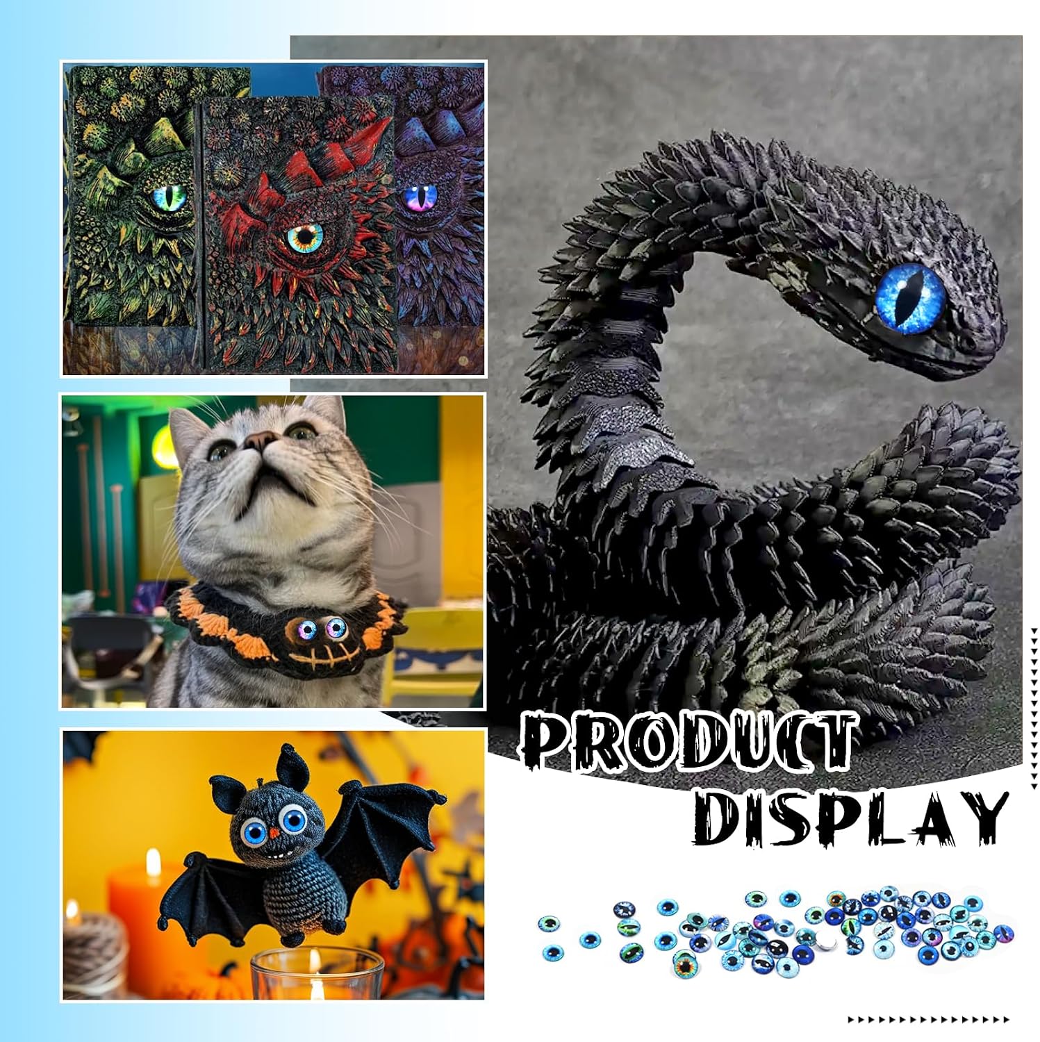 TOAOB 100pcs Glass Dragons Eyes 6mm Blue Craft Eyes Cabochons for Jewelry Making Findings DIY Clay Doll Making