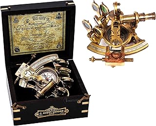 METLUMBER Brass Sextant for Navigation with Inbuild Compass Vintage Nautical Brass Sextant J. Scott Antique Sextant with Box Nautical Navigation Collection Marine Gift