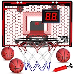 HopeRock Indoor Basketball Hoop for Kids, Over The Door Mini Basketball Hoops, with LED Light, Scoreboard, Birthday Toys Gifts for 5 6 7 8 9 10 11 12+ Year Old Boys