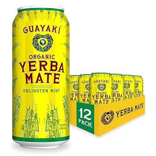 Guayaki Yerba Mate alternativa de bebida energética limpia menta iluminada orgánica 155 onzas paquete de 12 150 mg de cafeína