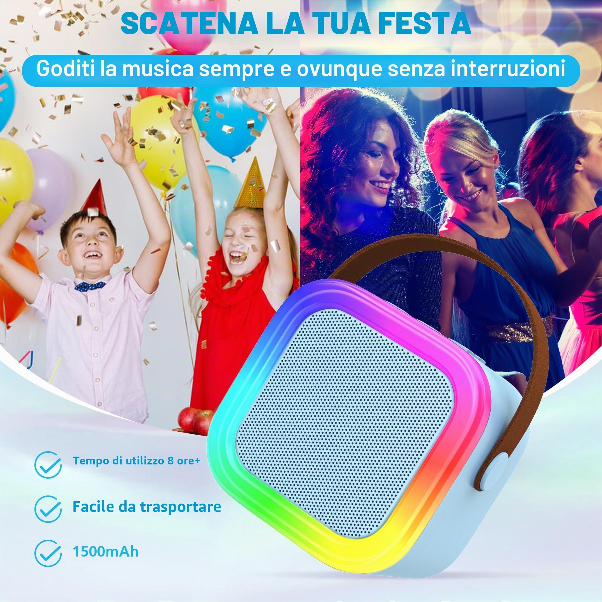 Mini macchina per karaoke per bambini e adulti, altoparlante Bluetooth portatile con 2 microfoni wireless, giocattoli regalo di compleanno per ragazze dai 4, 5, 6, 7, 8, 9, 10 + feste in