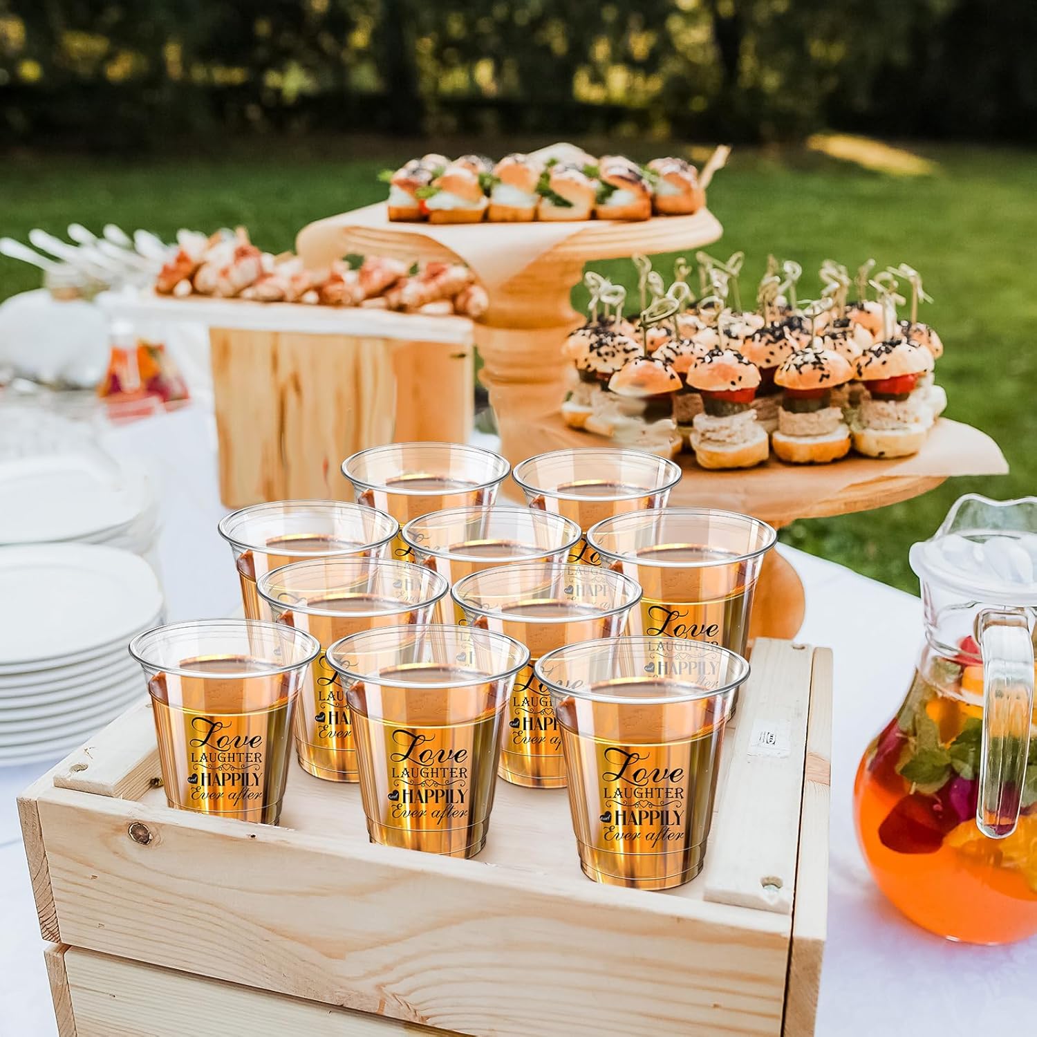 Dandat 200 Pack Disposable Wedding Plastic Cups Bulk 10oz Wedding Reception Cup Disposable Clear Plastic Glasses for Reception Supplies Bridal Shower Anniversary Birthday Party(Love Laughter) - Image 5