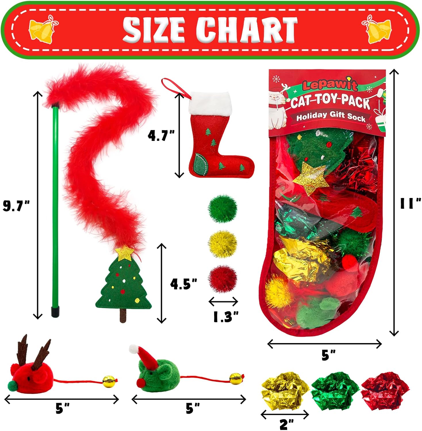 Cat Christmas Stoing, s for Christmas, Interactive Feather Toy with