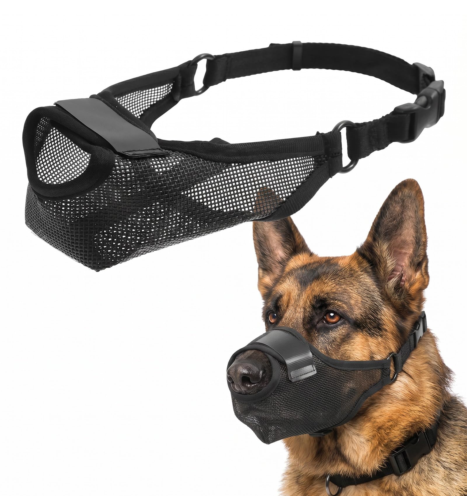 Mesh Muzzle for Dogs, Soft Muzzle for Medium-Sized Dog Breathable Air for Scavenging Biting Licking & Barking, Black