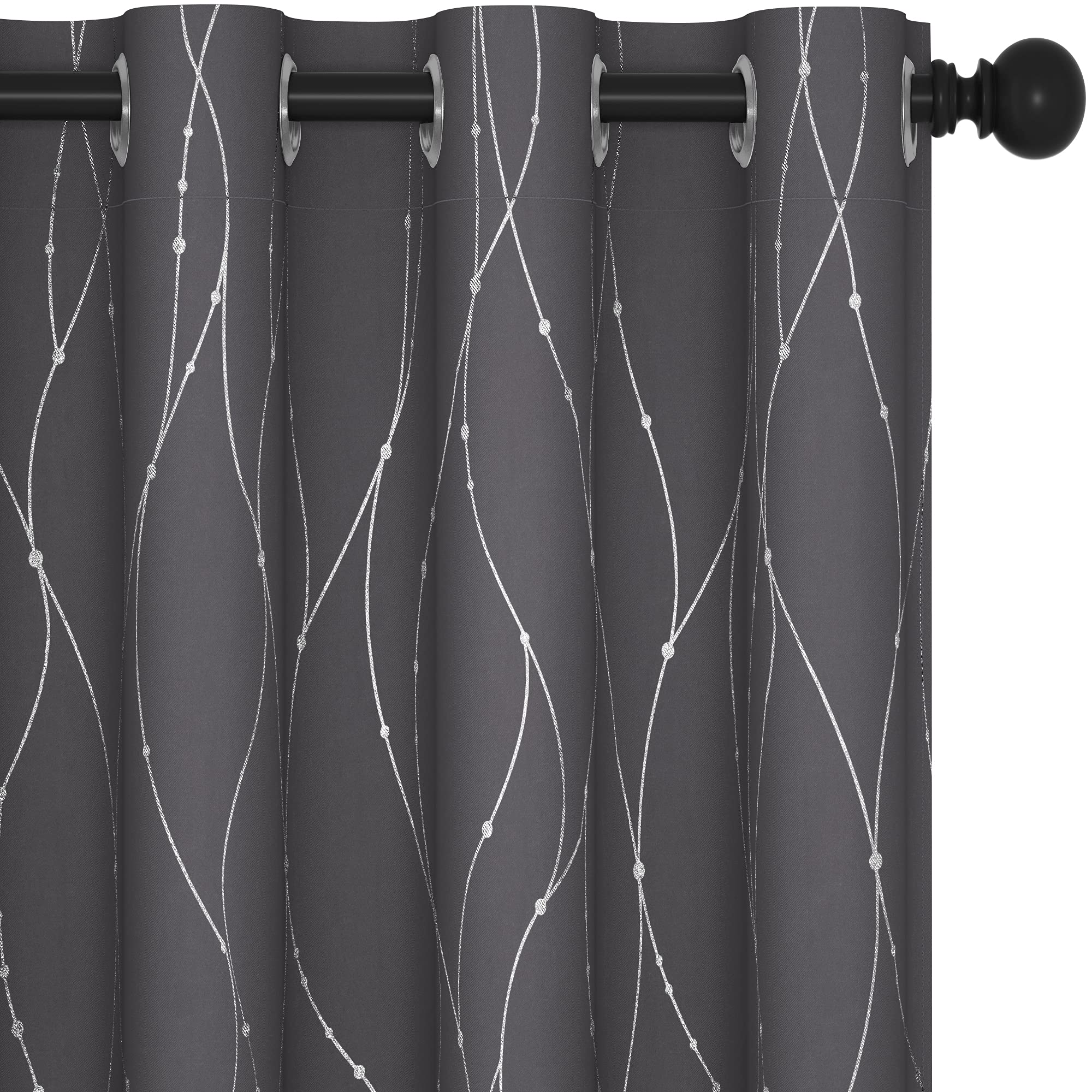 Deconovo Grey Blackout Grommet Curtains for Bedroom and Living Room, 63 Inch Long - Thermal Insulated Window Curtains, Dots Pattern (52 x 63 Inch, Dark Grey, 2 Panels)