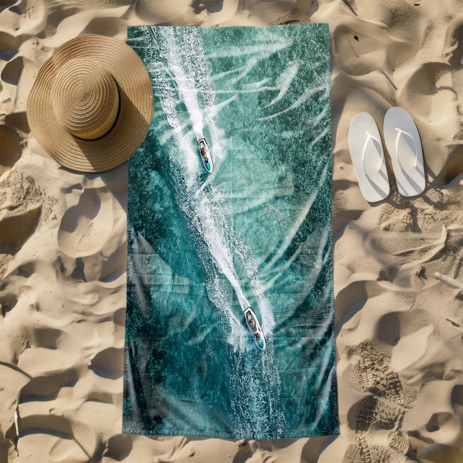Genérico Toalla Playa 90X180 Mar Verde Profundo Grande Toallas de Playa Microfibra Ligera Secado Rápido Sin Arena para Mujer Hombre Viajes Vacaciones Natación Camping