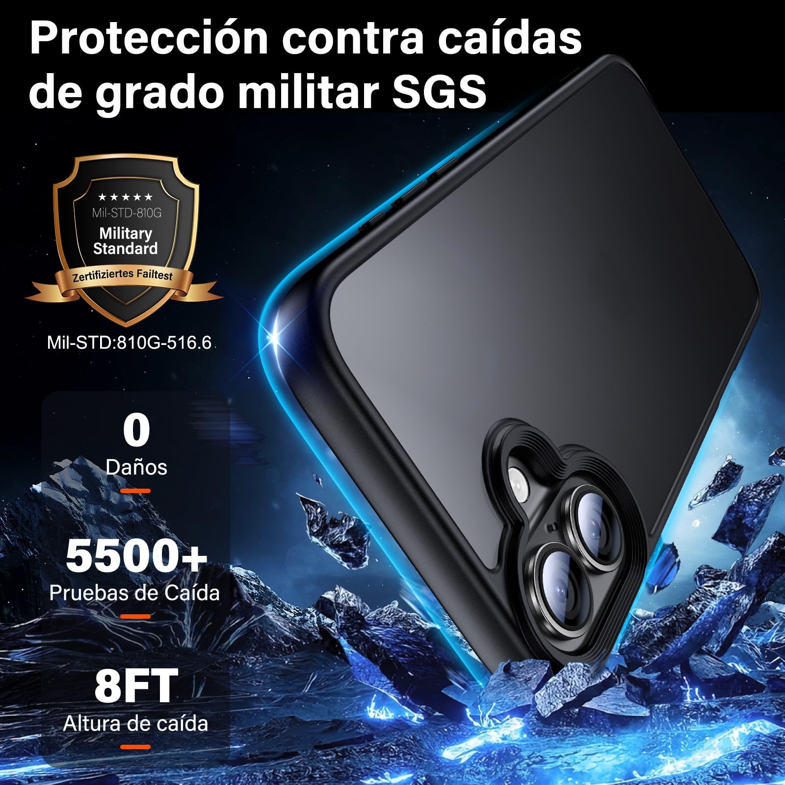 UniqueMe Para iPhone 16 Funda - Case para iPhone 16 Case,5 en 1 Set Cover Protection,1 Funda & 2 Protector Pantalla & 2 Protector de Cámara - Negro