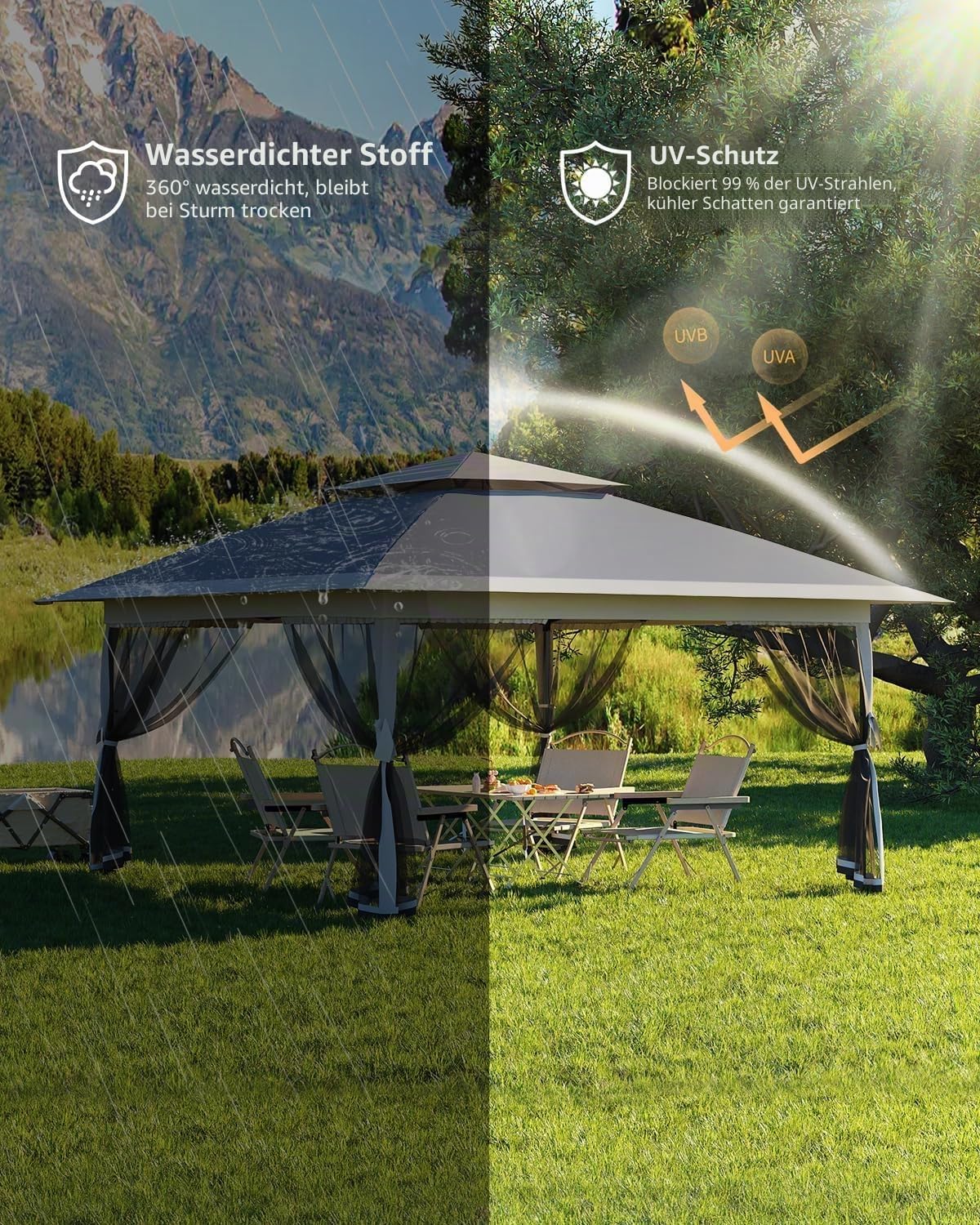 Pavillon 3.6x3.6m Mit Doppeltem Belüftungsdach Für Den Garten