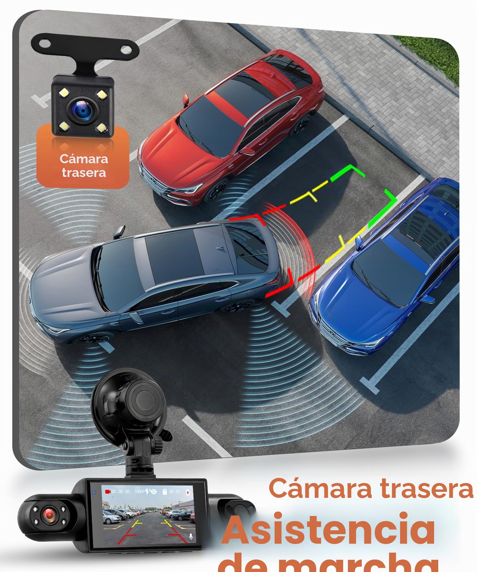 Rimoody 4 Canales 360° Dashcam para Coche, 4 Cámara 1080P Delantera y Trasera Izquierda Derecha, 3 Pulgadas Dash CAM con Visión Nocturna IR/Vídeo en Bucle/24H Monitor/Asistencia de Estacionamiento