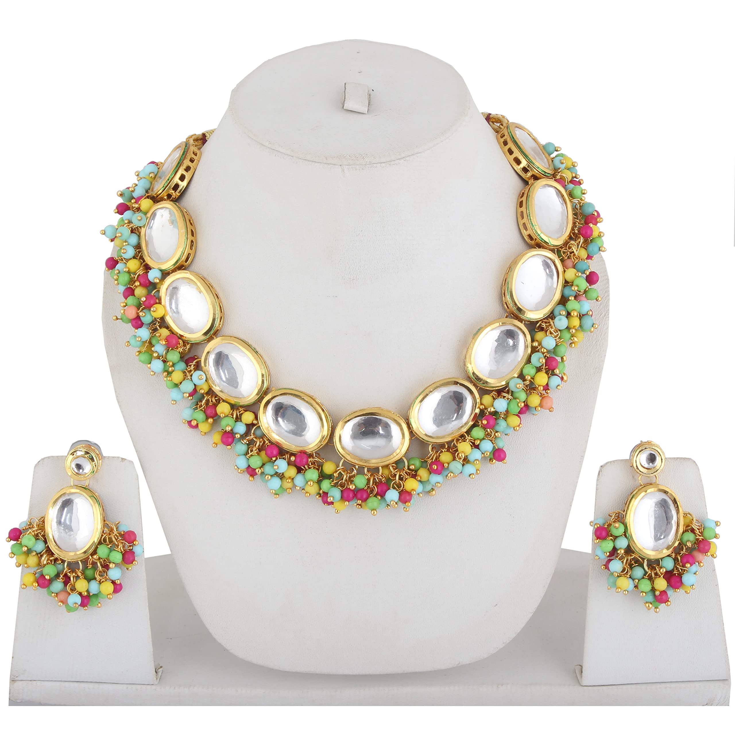 Meenakari Earring & Necklace Set, Uncut Kundan, Dibbi Choker, 18k Plated