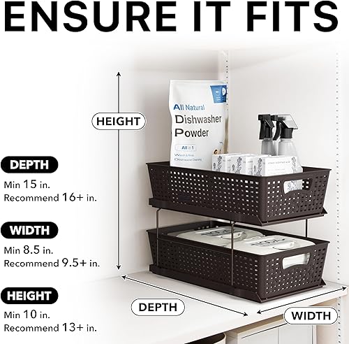 Miniatura 7 de Simple Houseware Bandeja organizadora de baño de 2 niveles, cajón deslizante extraíblealmacenamiento debajo del fregadero, marrón