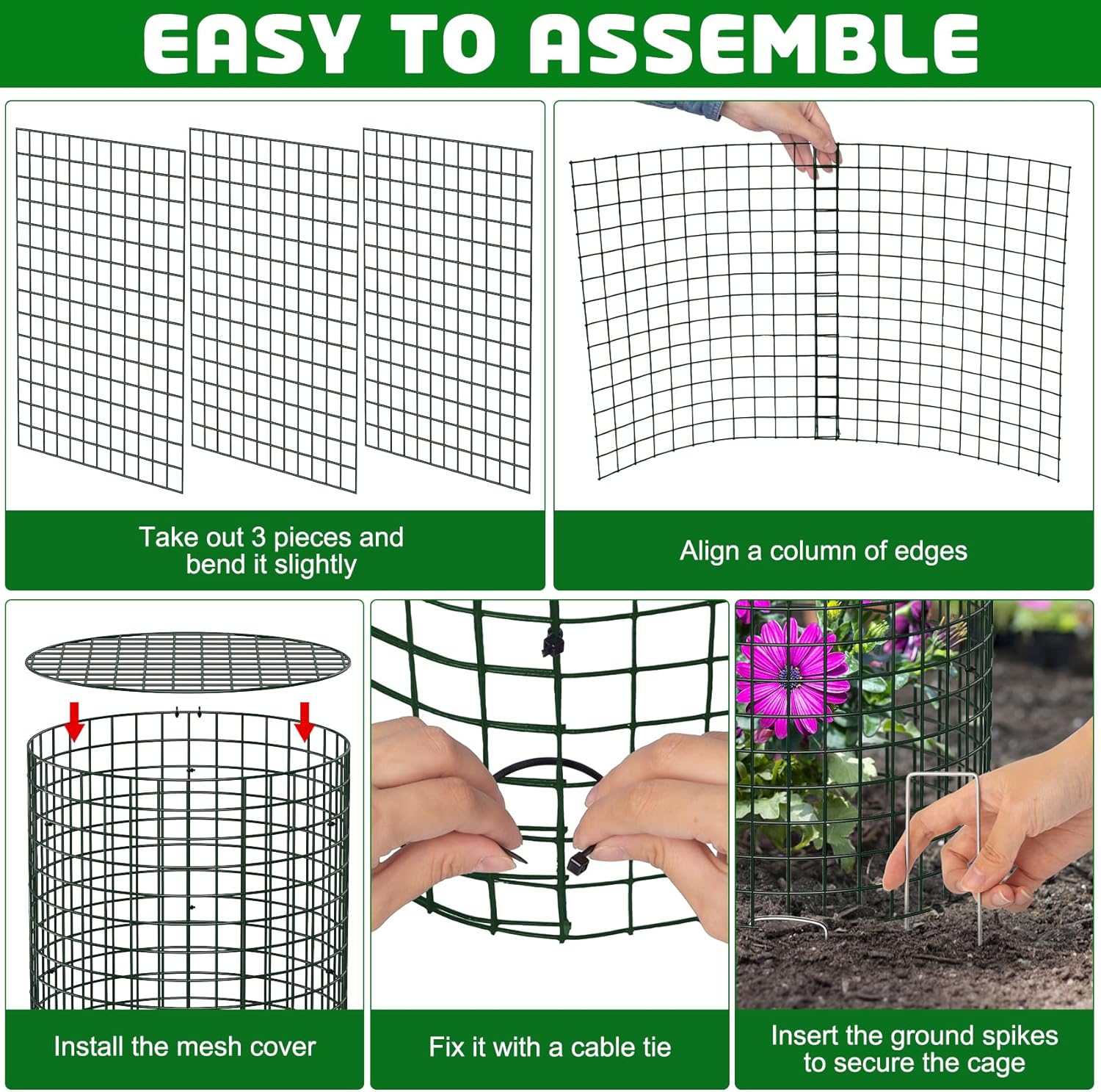 Unves 5 Set Garden Plant Protectors from Animals -12" x 14" Metal Plant Cages for Outdoor Plants, Wire Mesh Plant Covers Keep Animals Away from Your Garden's Flower Vegetable