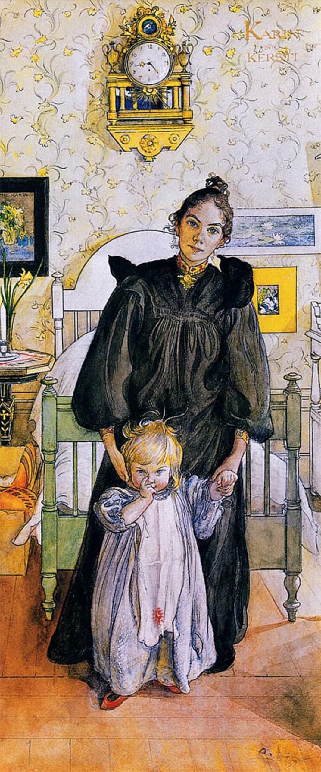 SERENDIPITP Vintage Picture Print on Canvas Wall Art Poster Karin and kersti by Carl Larsson Artwork Print Poster for Wall Decor 60x90cm
