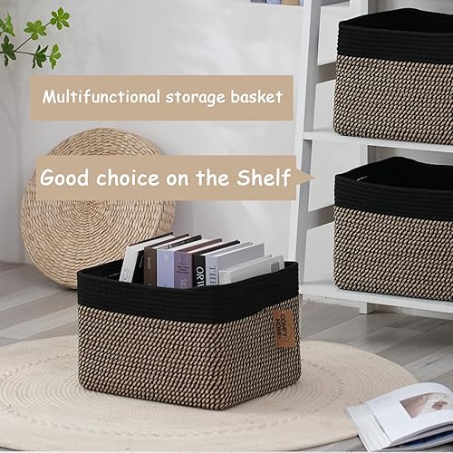 Miniatura 3 de COMFY-HOMI Cesta cuadrada de cuerda de algodón con asas para estantes, cesta de juguetes para perros y almacenamiento, cesta de bebé para regalo,