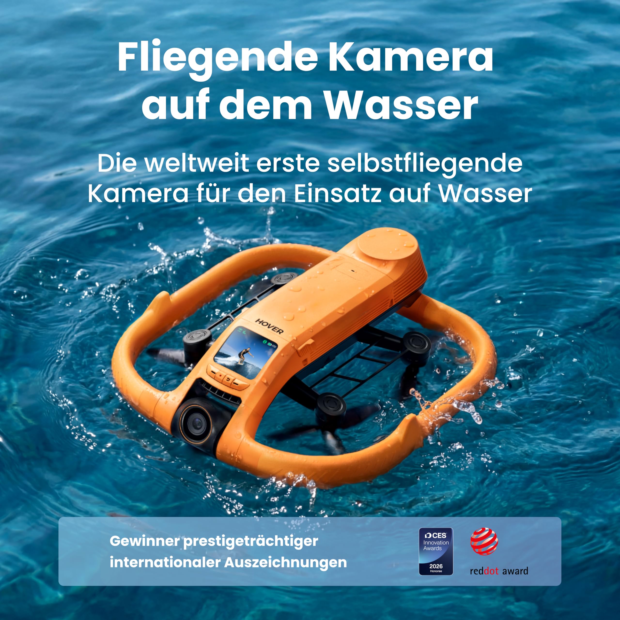 HOVERAir AQUA Flugkamera, IP67 wasserdichte Follow-Me-Drohne mit Kamera für Wassersport, 34mph, 10+ Flugmodi, 4K 100fps Zeitlupe, HDR-Video, SmoothCapture 3.0 (Extra-Flugzeit-Paket)
