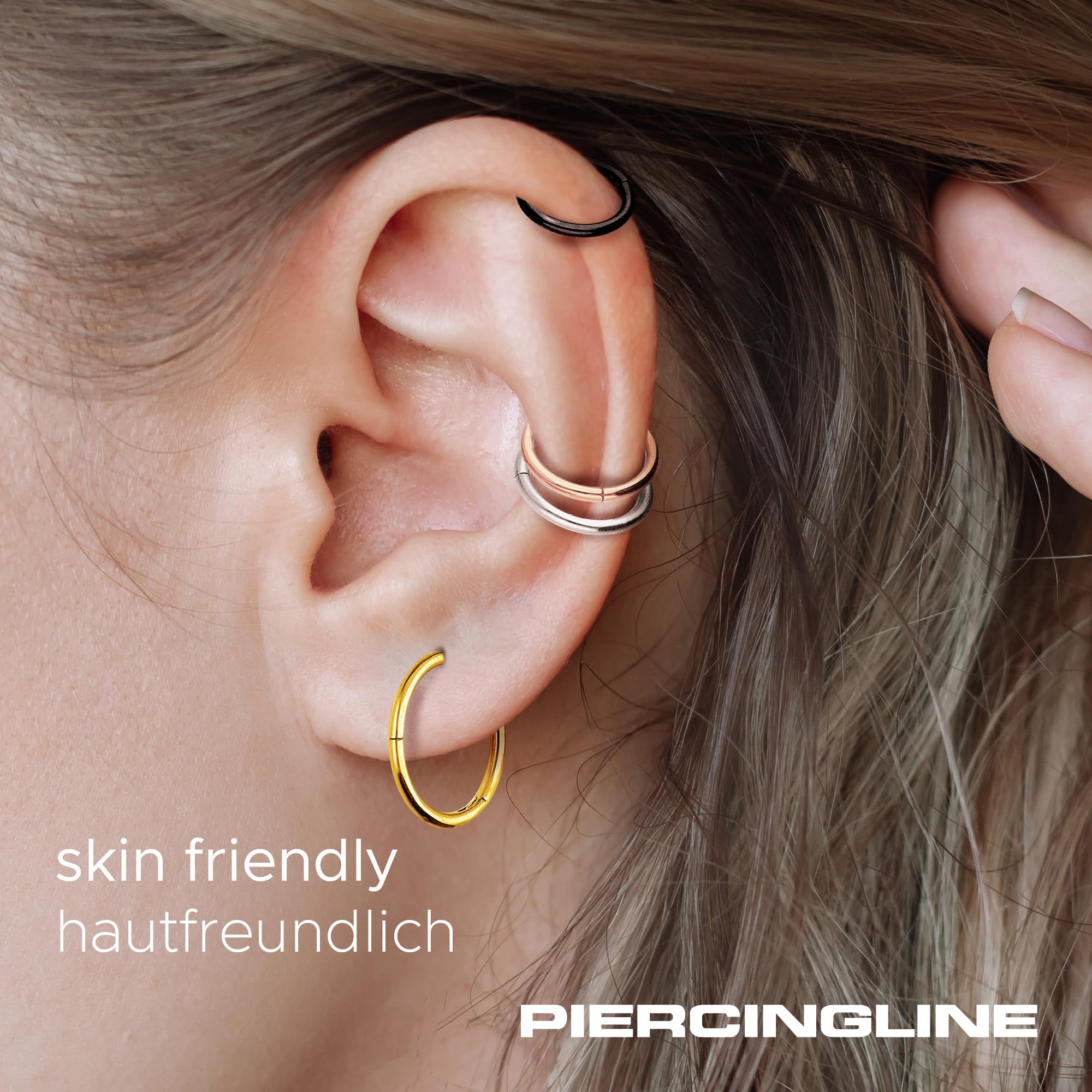 PIERCINGLINE Anillo segmento Clicker de acero quirúrgico – Piercing en oro, plata, rosa, negro o azul – para nariz, tabique, oreja, hélice o tragus — view 6