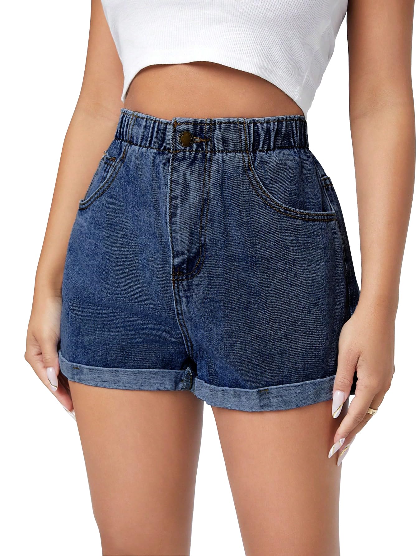 Women’s & Girl's High Waisted Denim Shorts – Casual Cotton Blend Zipper Fly Shorts with Rolled Cuff & Pockets | Summer Wear Stylish Short Pants for Women (Short 275)