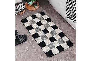Chic Checkered Bath Rug: Non-Slip Bohemian Elegance