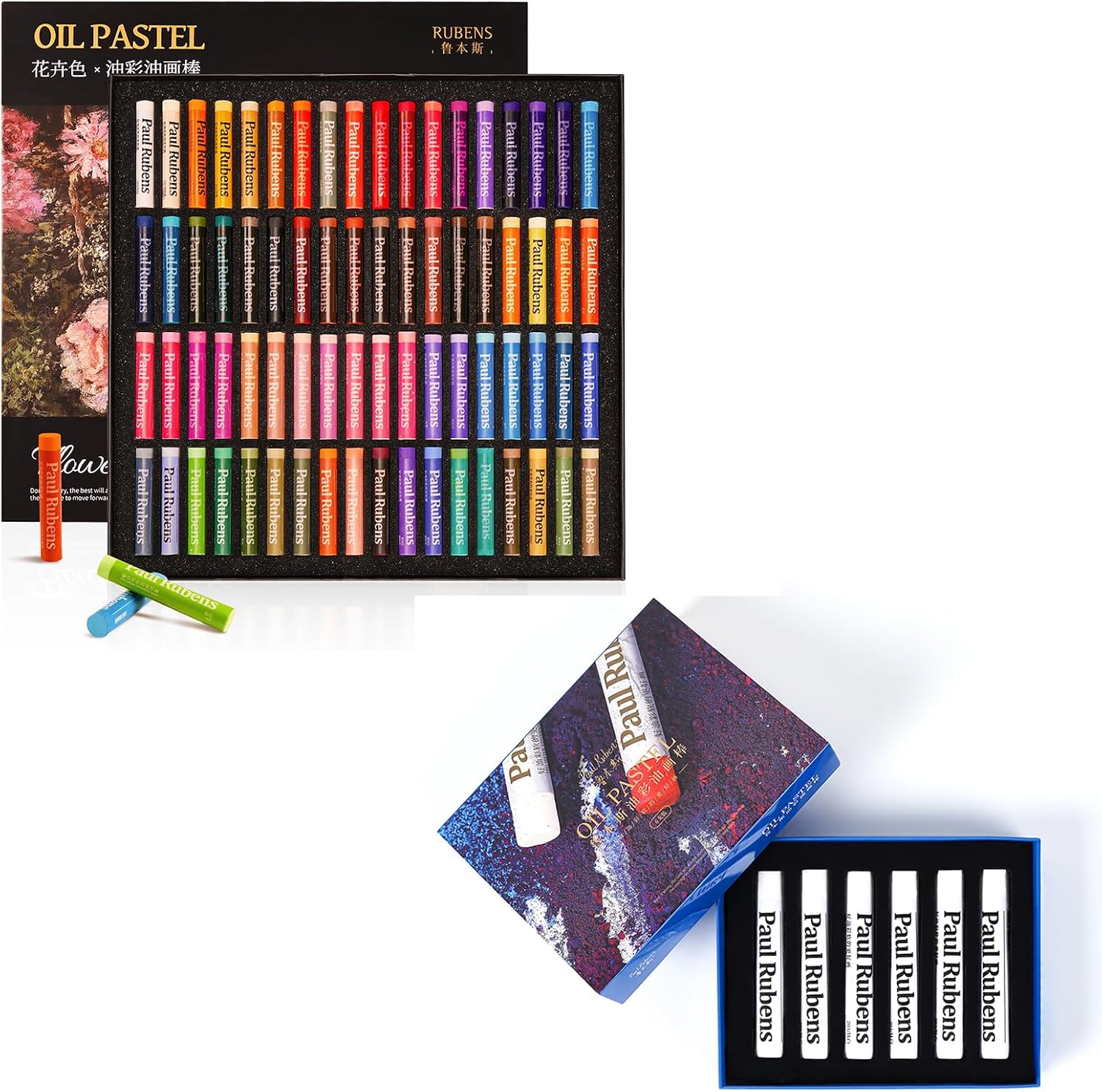Paul Rubens Oil Pastels for Artists, 72 Floral Colors Artist Soft Oil Pastel Set 6 White Oil Pastel Set
