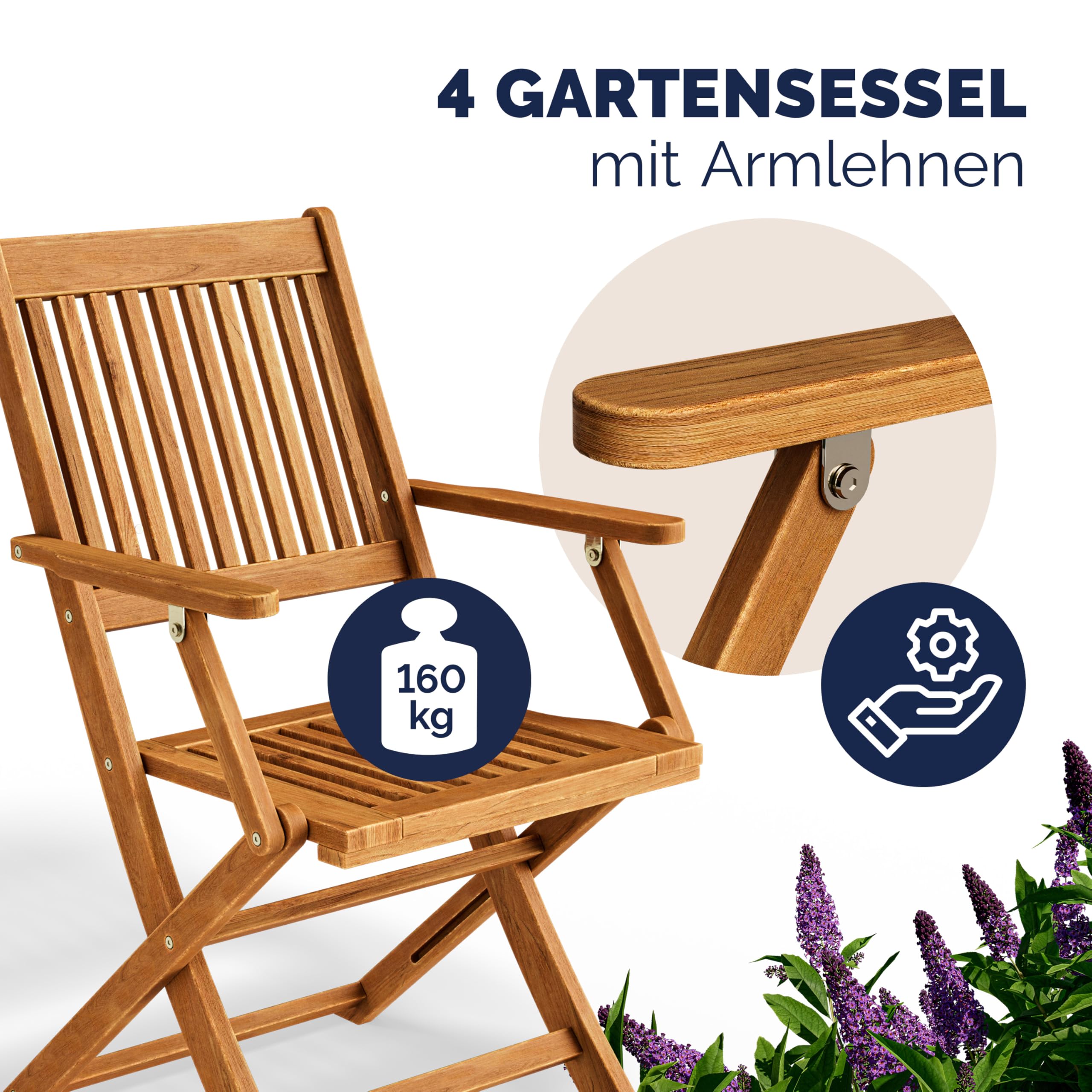 Casaria® Ensemble de Meubles de Jardin Sydney avec accoudoirs Salon de Jardin en Bois d'acacia certifié FSC® pour 4 Personnes Table Exterieur pour terrasse Version 2026