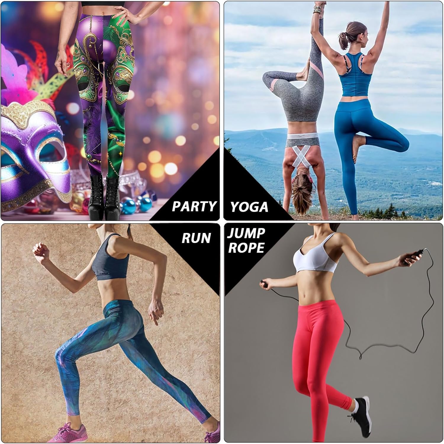 Eciodci Women's Mardi Gras Leggings 3D Printed Mask Fleur De Lis High Waist Stretchy Carnival Party Tight Pants for Women - Image 7