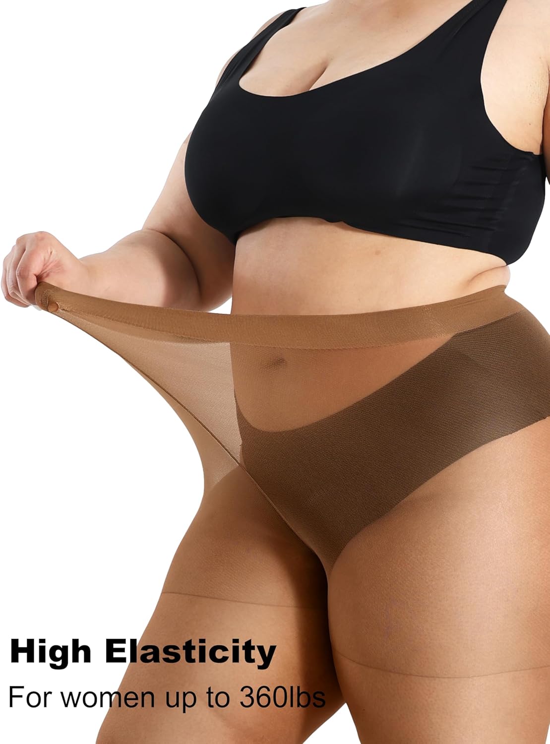 HeyUU Plus Size Sheer Tights for Women, Ultra Thin Pantyhose Reinforced Toes High Waist Stockings XL-4XL - Image 3