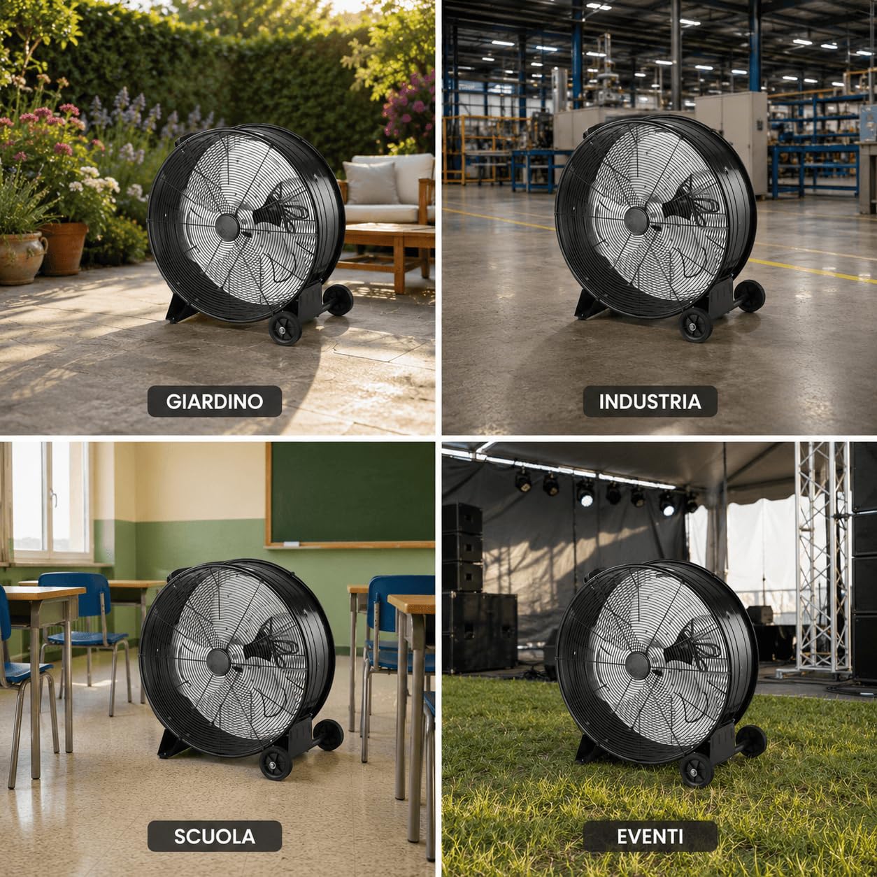 Ventilatore Industriale da Pavimento Ø 66 cm 240W, Ventola Professionale in Metallo con Ruote, Motore in Rame, 3 Velocità Regolabili, Alta Potenza, Ideale per Magazzino, Officina, Capannone