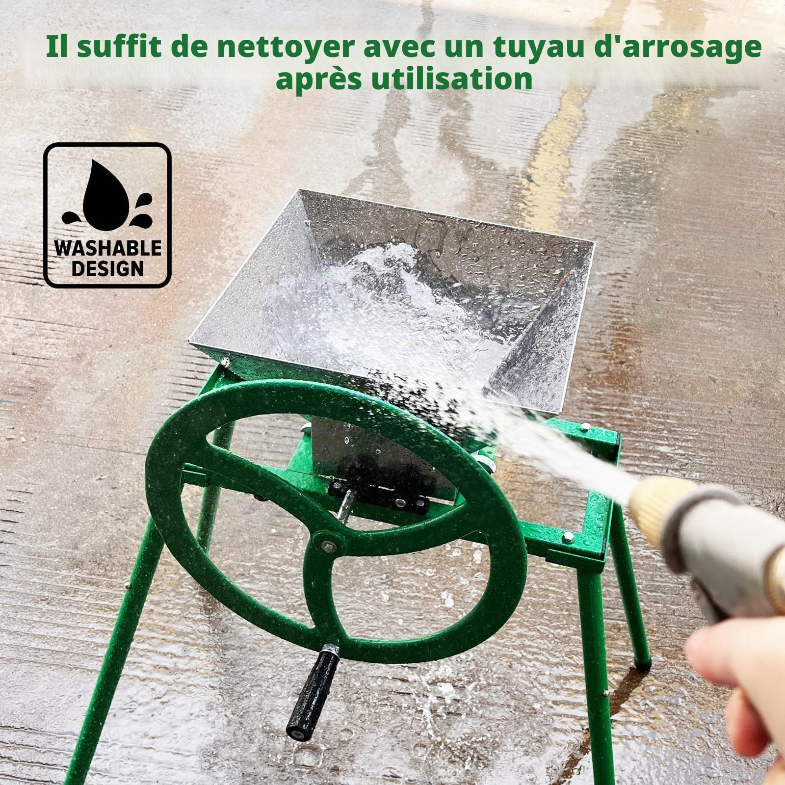 Broyeur de fruits et pommes avec volant d'inertie et support – Moulin à jus manuel en acier inoxydable de 7 L, broyeur à fruits pour pressage du vin et du cidre