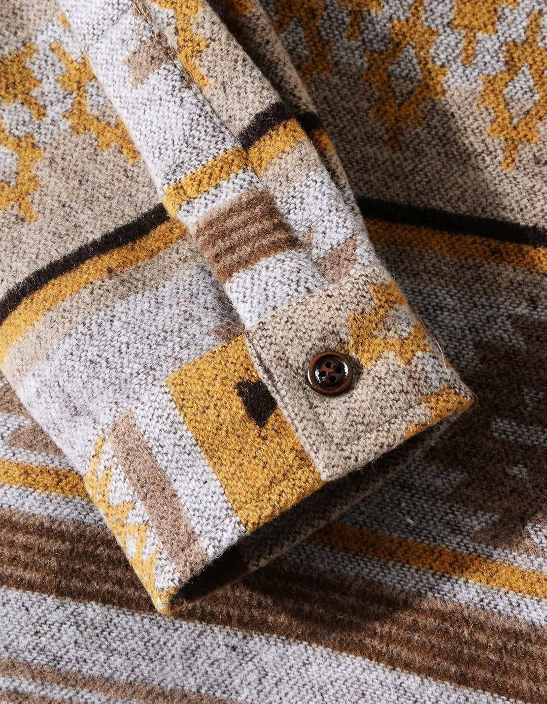 Miniatura 4 de VIEWON Chaqueta de lana con estampado azteca casual para hombre, manga larga, ligera, con solapa, estilo occidental