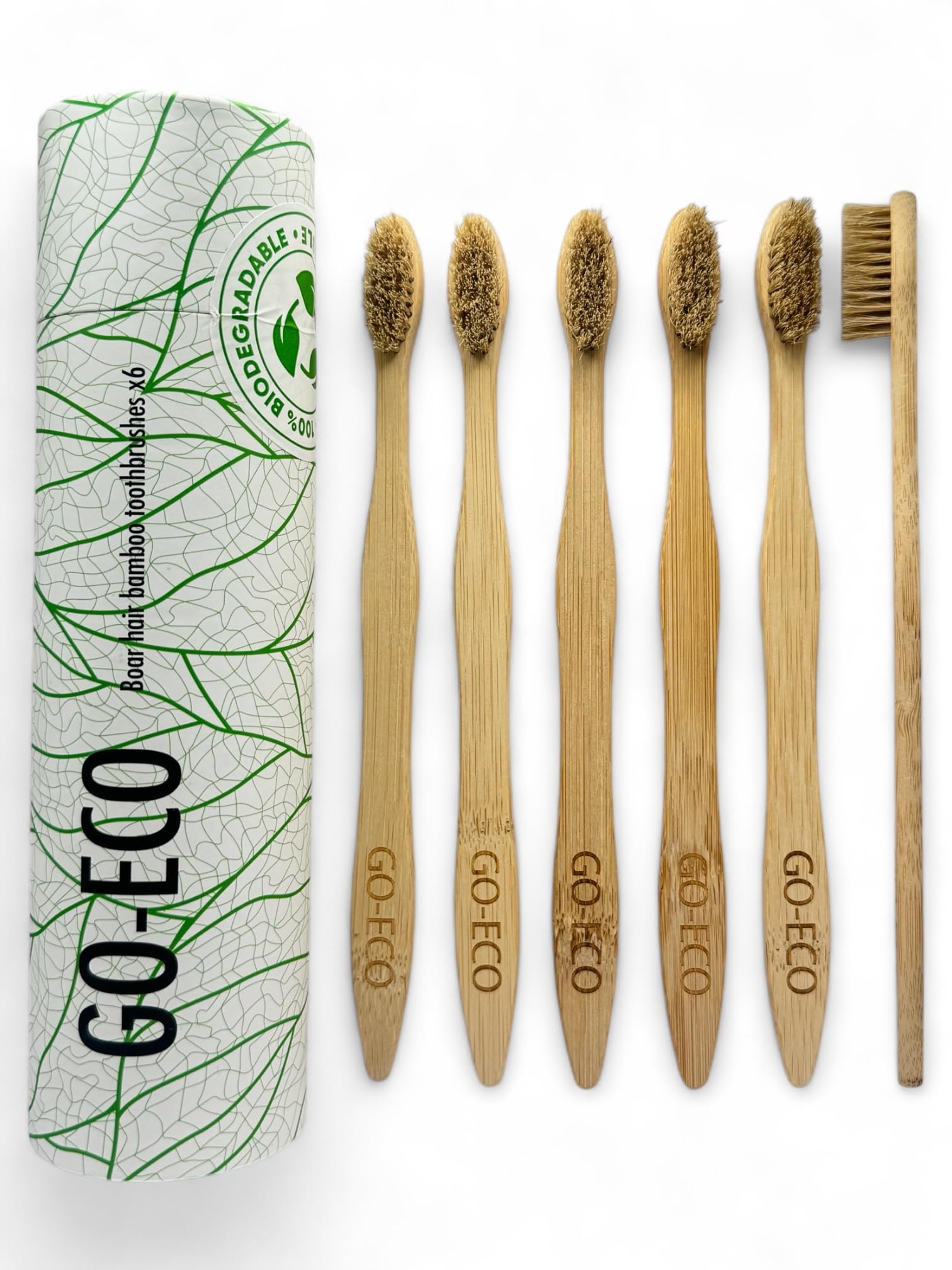 GO-ECO Bamboo Toothbrushes Pack of 6 – Plastic‑Free, Biodegradable/Nylon-Free Bristles – Soft, Eco-Friendly, Compostable Packaging-image-3