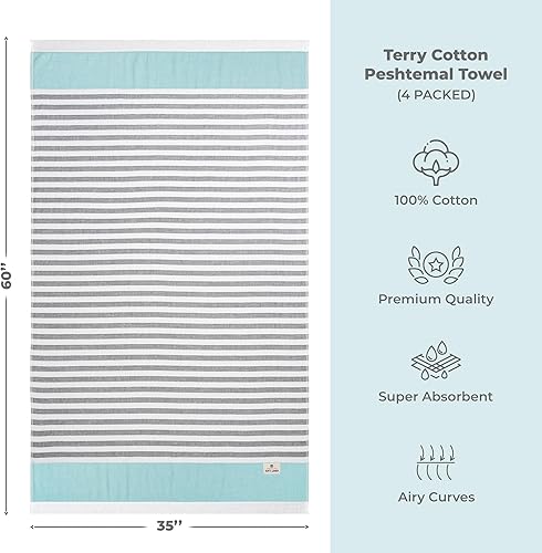 Miniatura 4 de American Soft Linen Toallas de playa peshtemal turcas 100% algodón, tamaño 35 x 60 pulgadas, paquete de 4 toallas de natación para toallas de playa